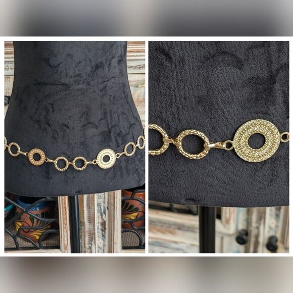 Elegant Vintage Rhinestone And Gold Tone Chain Belt, 44\